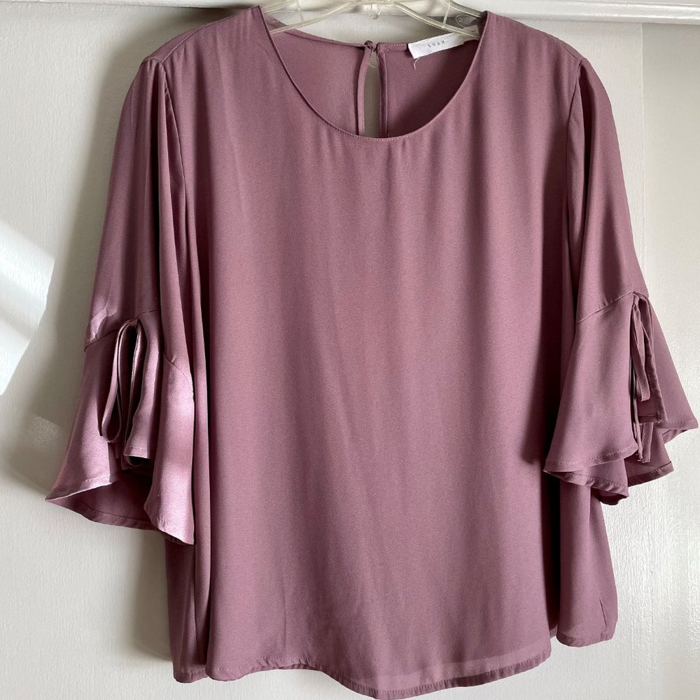 Lush Lavender Purple Ruffle Ruffle Bell Sleeve Flowy Scoop Neck Blouse Top S